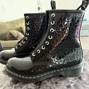 Black Floral Embossed Women's Boots